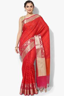 Red woven art silk sarees saree with blouse