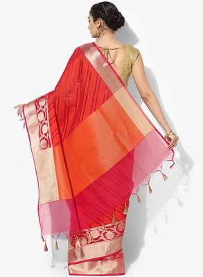 Red woven art silk sarees saree with blouse 2