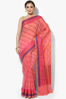 Pink woven art silk sarees saree with blouse
