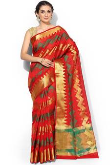 Red woven art silk sarees saree with blouse