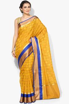 Yellow woven art silk sarees saree with blouse