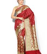 Maroon woven satin saree with blouse