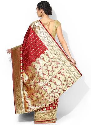 Maroon woven satin saree with blouse 2