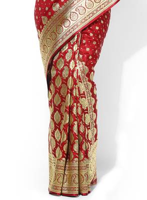 Maroon woven satin saree with blouse 3