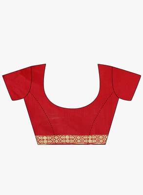 Maroon woven satin saree with blouse 4