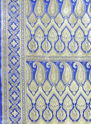 Royal blue woven satin saree with blouse 5