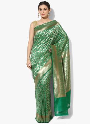 Green woven satin saree with blouse 1