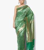 Green woven satin saree with blouse