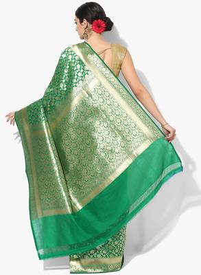 Green woven satin saree with blouse 2