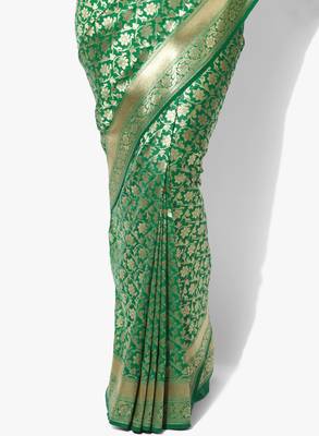 Green woven satin saree with blouse 3
