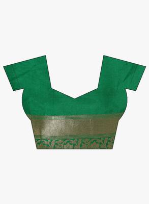 Green woven satin saree with blouse 4