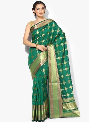 Green woven satin saree with blouse 1