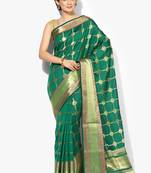 Green woven satin saree with blouse