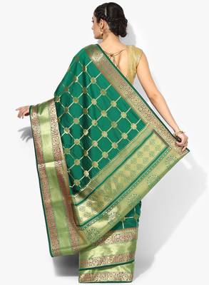 Green woven satin saree with blouse 2