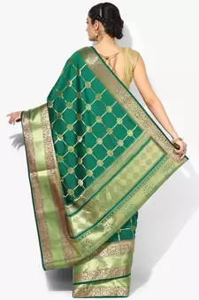Green woven satin saree with blouse
