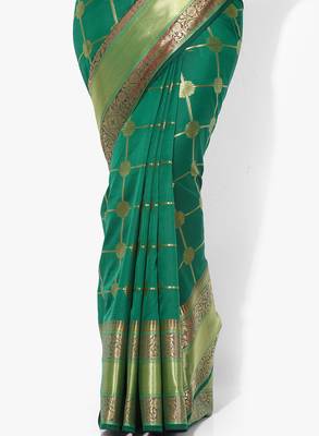 Green woven satin saree with blouse 3