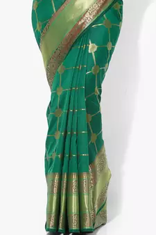 Green woven satin saree with blouse