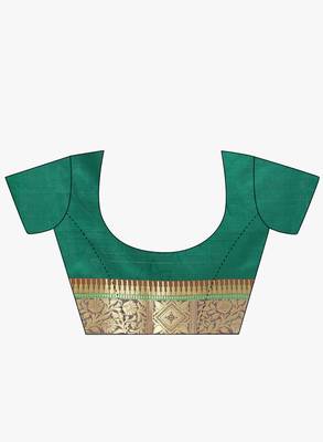 Green woven satin saree with blouse 4