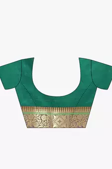 Green woven satin saree with blouse