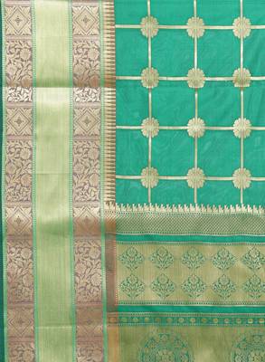 Green woven satin saree with blouse 5