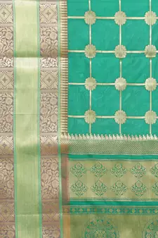 Green woven satin saree with blouse