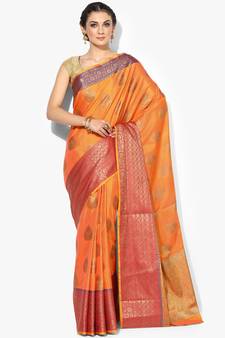 Orange woven satin saree with blouse