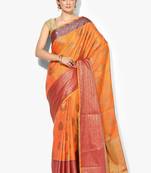 Orange woven satin saree with blouse