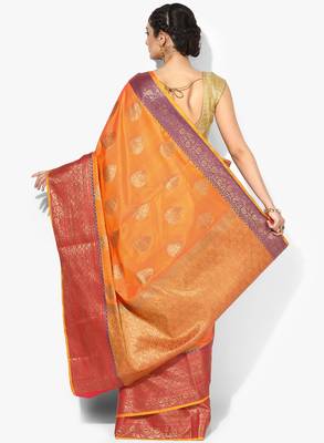 Orange woven satin saree with blouse 2