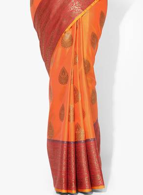 Orange woven satin saree with blouse 3