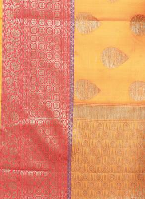 Orange woven satin saree with blouse 5