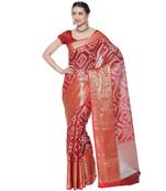 Maroon woven katan silk saree with blouse