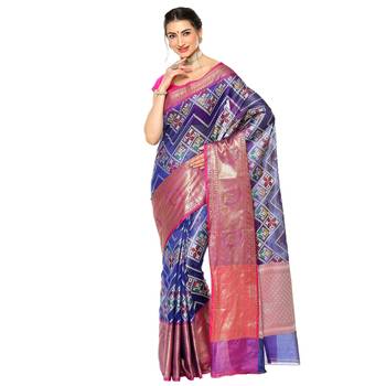 Blue woven katan silk saree with blouse 1