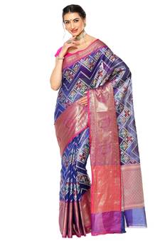 Blue woven katan silk saree with blouse