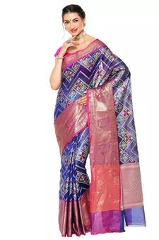 Blue woven katan silk saree with blouse