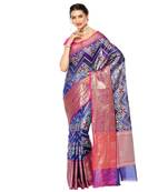 Blue woven katan silk saree with blouse