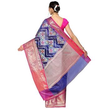 Blue woven katan silk saree with blouse 2