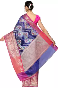 Blue woven katan silk saree with blouse
