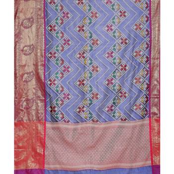 Blue woven katan silk saree with blouse 3