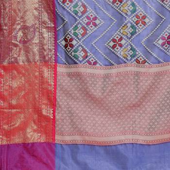 Blue woven katan silk saree with blouse 4