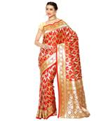Red woven katan silk saree with blouse