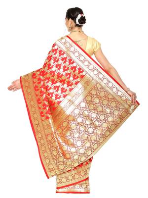 Red woven katan silk saree with blouse 2