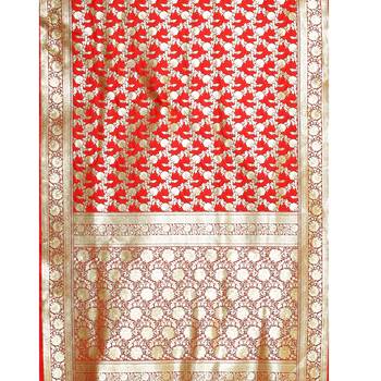 Red woven katan silk saree with blouse 3