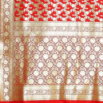 Red woven katan silk saree with blouse 4