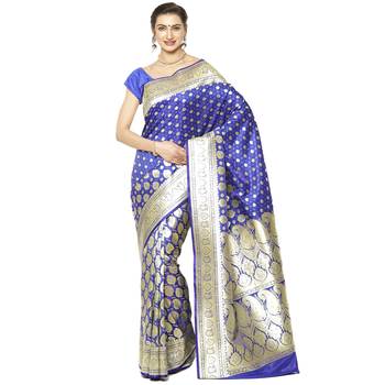 Blue woven satin saree with blouse 1