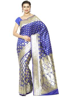 Blue woven satin saree with blouse