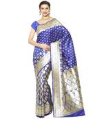 Blue woven satin saree with blouse