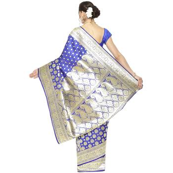 Blue woven satin saree with blouse 2