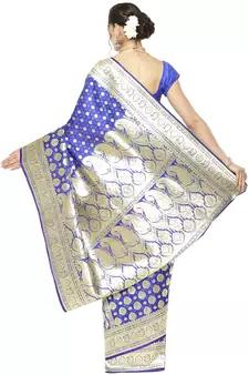 Blue woven satin saree with blouse