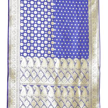 Blue woven satin saree with blouse 3