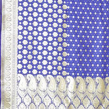 Blue woven satin saree with blouse 4